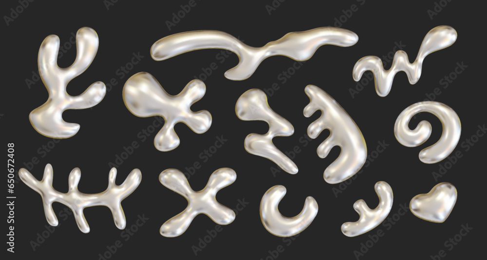 Wall mural 3d chrome abstract liquid shapes, resembling inflated metallic objects. realistic y2k holographic fl