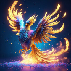 A-majestic-cute-full-phoenix-bird-melted-on-fire. AI Generated