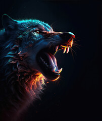 A menacing wolf, roaring ferociously amid fiery sparks.