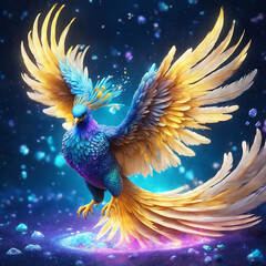 A-majestic-cute-full-phoenix-bird-melted-on-fire. AI Generated