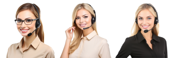 Set of smiling call center assistants, cut out