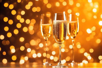 Close-up of champagne glass against golden starry background