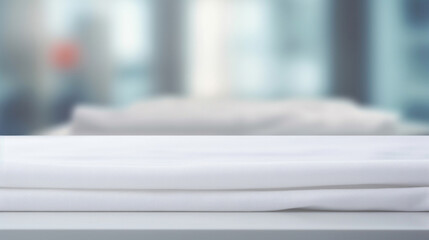 White empty table background on blured laundry background