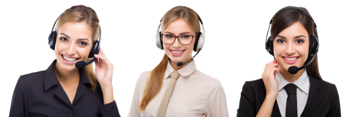 Set of smiling call center assistants, cut out
