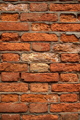 An old brick wall. The background is made of ancient brickwork. Vintage, grunge, retro