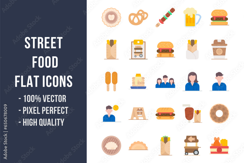 Wall mural street food flat icons