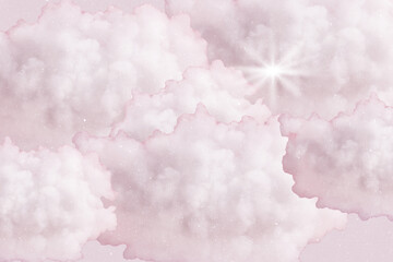 Pink clouds background. Vintage overlay.