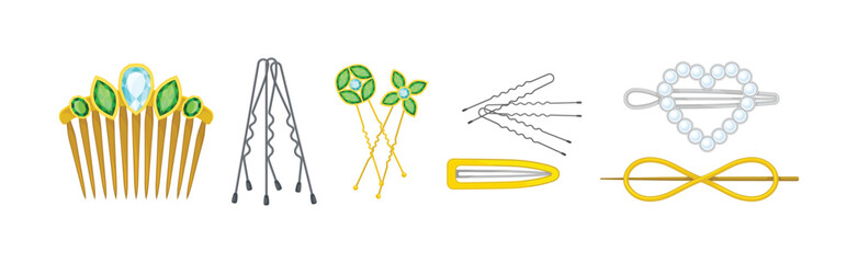 Hair Clip, Grip and Headpin Accessory Vector Set