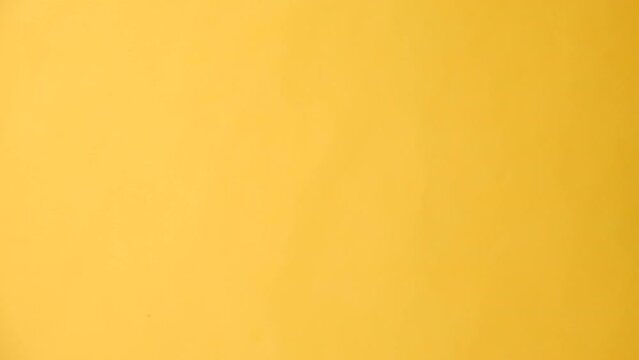 Vertical video of female hands showing money gesture, imitating to scatter cash, body language, isolated over yellow color background wall in studio with copy space for content. I know how to earn!