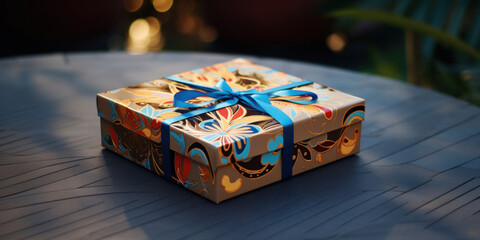 Obraz premium Beautiful holiday gift box tied with ribbon and decorated with a bow