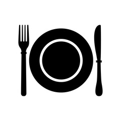 Plate, Fork and Knife Flat Icon on white background