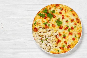 fusilli pasta bacon cheese chicken bake, top view