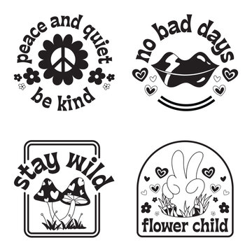Set of Retro hand drawn groovy badges hippy badges vector illustration