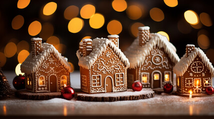 beautiful handmade gingerbread house for Christmas and New Year, dark backround, selective focus.