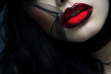 beautiful red female lips in halloween style close up - obrazy, fototapety, plakaty