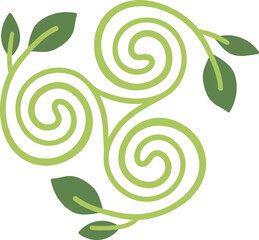 Triskelion with green leaves. Celtic symbol