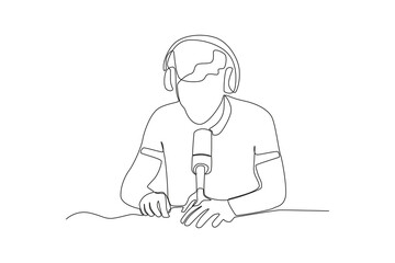 One continuous line drawing of man is recording podcast
