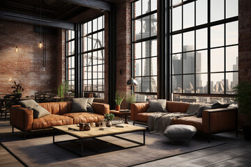 Living room interior in loft industrial style