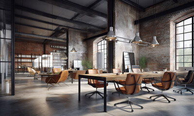 Modern office interior in loft industrial style - Powered by Adobe