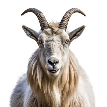 Head of mountain goat on white background