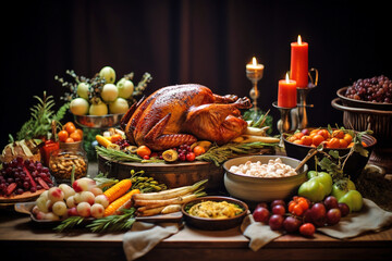 Baked chicken and other dishes cooked on thanksgiving day