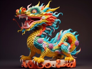 3d style minimalistic Chinese Dragon composition