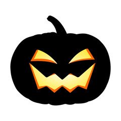 Halloween pumpkin with scary face. Pumpkin silhouette with creepy smile isolated on white. Jack-O-Lantern vector illustration isolated on white