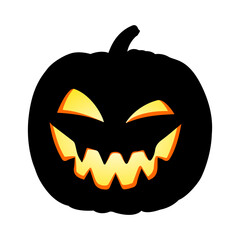 Halloween pumpkin with scary face. Pumpkin silhouette with creepy smile isolated on white. Jack-O-Lantern vector illustration isolated on white