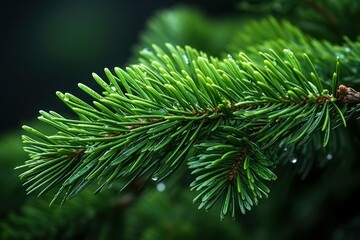 Christmas spruce, green fir twig closeup. Xmas pine tree branch 