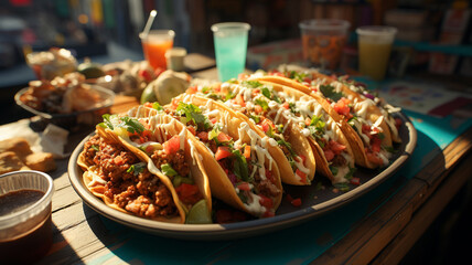 Taco, Mexican tortillas folded on themselves with various toppings