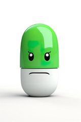 Angry green and white capsule pill