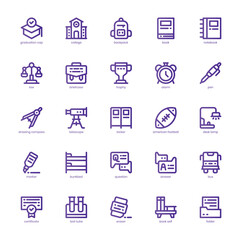College Life icon pack for your website, mobile, presentation, and logo design. College Life icon basic line gradient design. Vector graphics illustration and editable stroke.