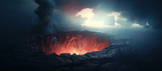 geothermal hole crust background, fire, volcano, lava, disaster 3 - obrazy, fototapety, plakaty