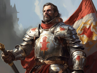 Armor of a medieval knight. Digital art.