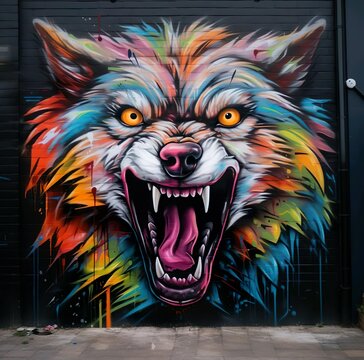 Wolf painting of graffiti on the wall
