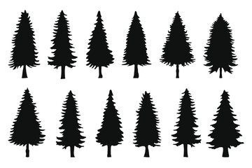 Collection of pine tree silhouettes