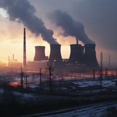 Industrial building on dark background
