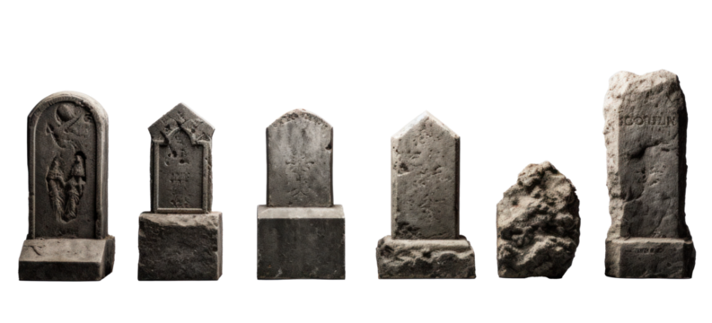 tombstones, png file of isolated cutout object on transparent background.