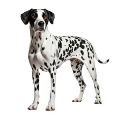 Dalmatian dog standing, side view isolated on white background
