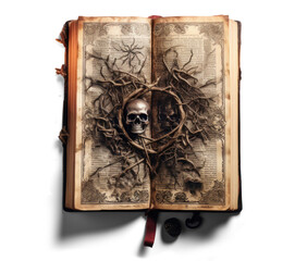 open magical halloween spell book, png file of isolated cutout object with shadow on transparent background
