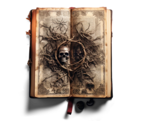 open magical halloween spell book, png file of isolated cutout object with shadow on transparent background
