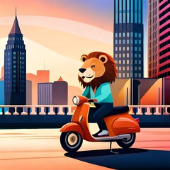 lion riding on scooter