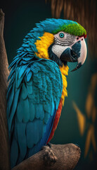 Vibrant and colorful parrot perched on a tree branch.