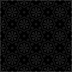 A repeat pattern of white dots on a black background. Simple texture for posters, sites, business cards, covers.