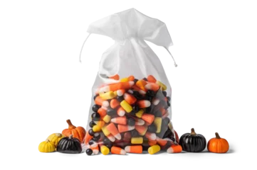 Tuinposter halloween bag of candies and sweets, png file of isolated cutout object with shadow on transparent background. © Аrtranq
