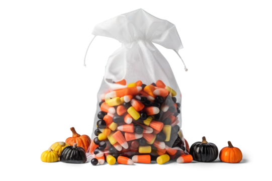 halloween bag of candies and sweets, png file of isolated cutout object with shadow on transparent background. - Powered by Adobe