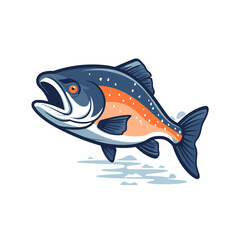Salmon fish isolated on white background. Vector illustration in cartoon style.