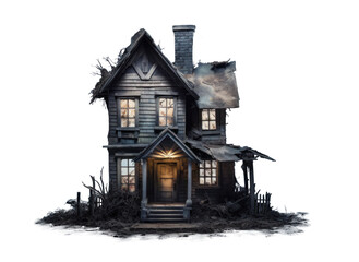 abandoned dilapidated house mansion for halloween, png file of isolated cutout object on transparent background.