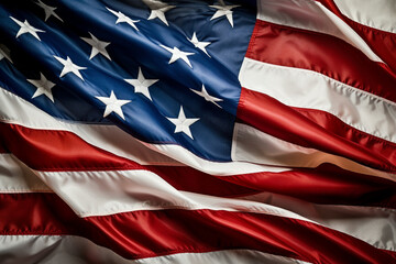 A close-up of the American flag, capturing its rich texture and symbolism