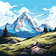 Towering Mountain in cartoon style